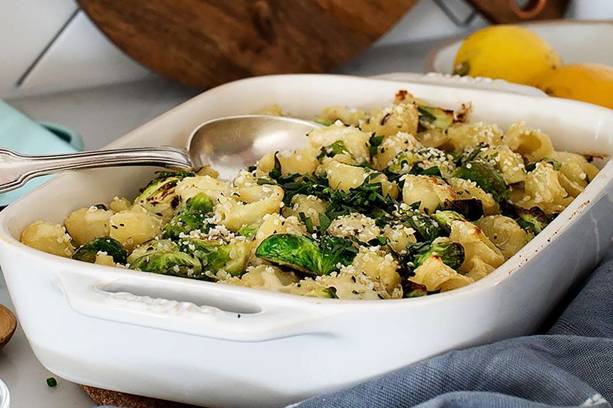 creamy-vegan-pasta-bake-with-brussels-sprouts